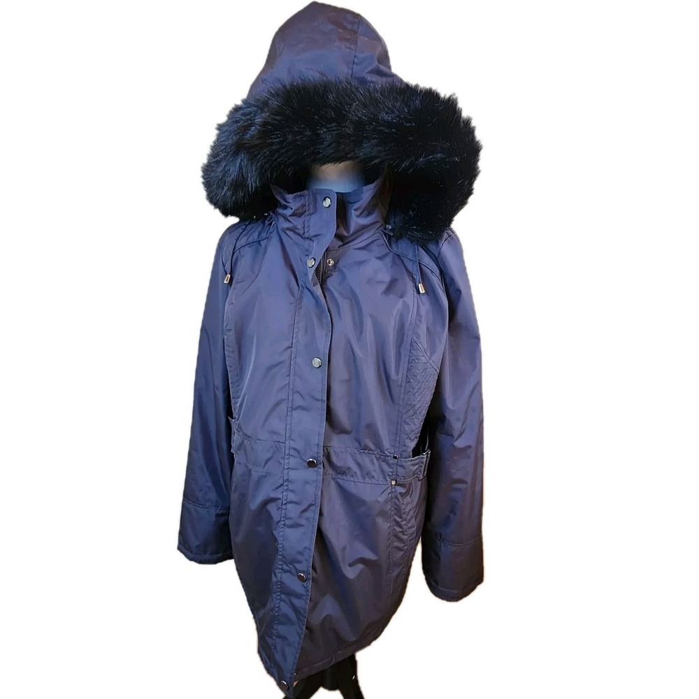 Susan Graver Hooded Parka 4 In 1 Winter Coat Womens XL Grey Plum Full Zip Jacket